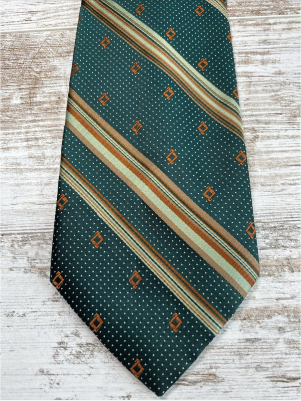 Vintage 70s Bostwicks Mark of California Wide Necktie Green Stripe Dot Retro Tie